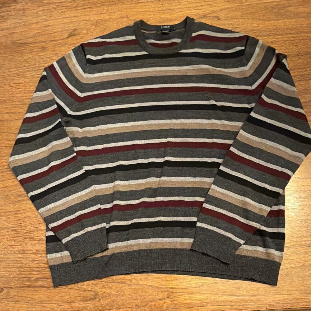 Vintage 90s J.CREW Men’s L Merino Wool Striped Sweater Preppy Old Money Classic